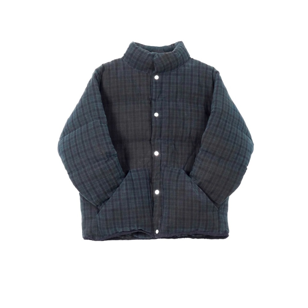 Older Brother Waxed Puff Coat — Indigo Plaid